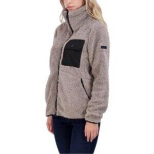 BCBGeneration Taupe Zip-Up Fleece Jacket | Soft Sherpa Style | Women’s Size L